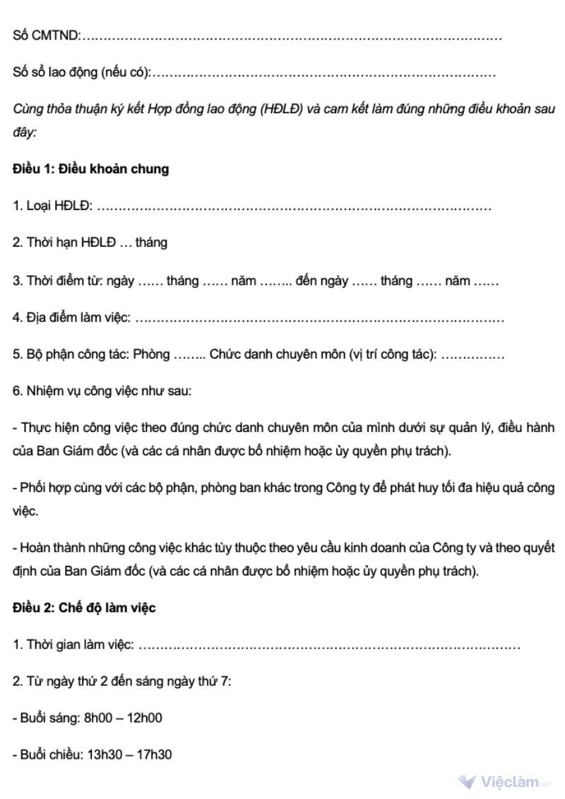 Mẫu hợp đồng lao động phổ biến