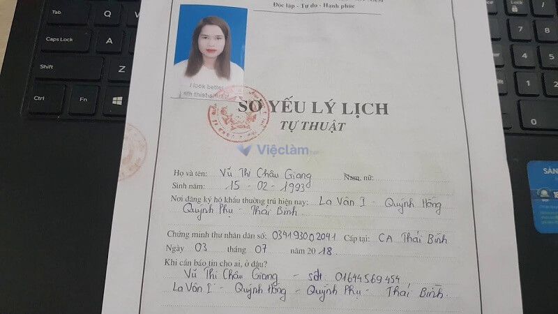 Sơ yếu lý lịch là bản tóm tắt những thông tin cơ bản về cá nhân.