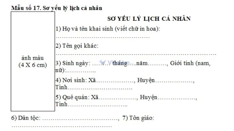 Mục thông tin cá nhân trong sơ yếu lý lịch.