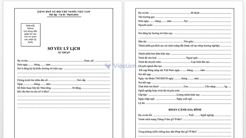Mẫu sơ yếu lý lịch chuẩn được sử dụng phổ biến.