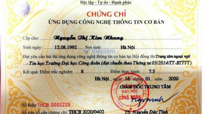Chứng chỉ theo Thông tư 03 Bộ Thông tin & Truyền thông