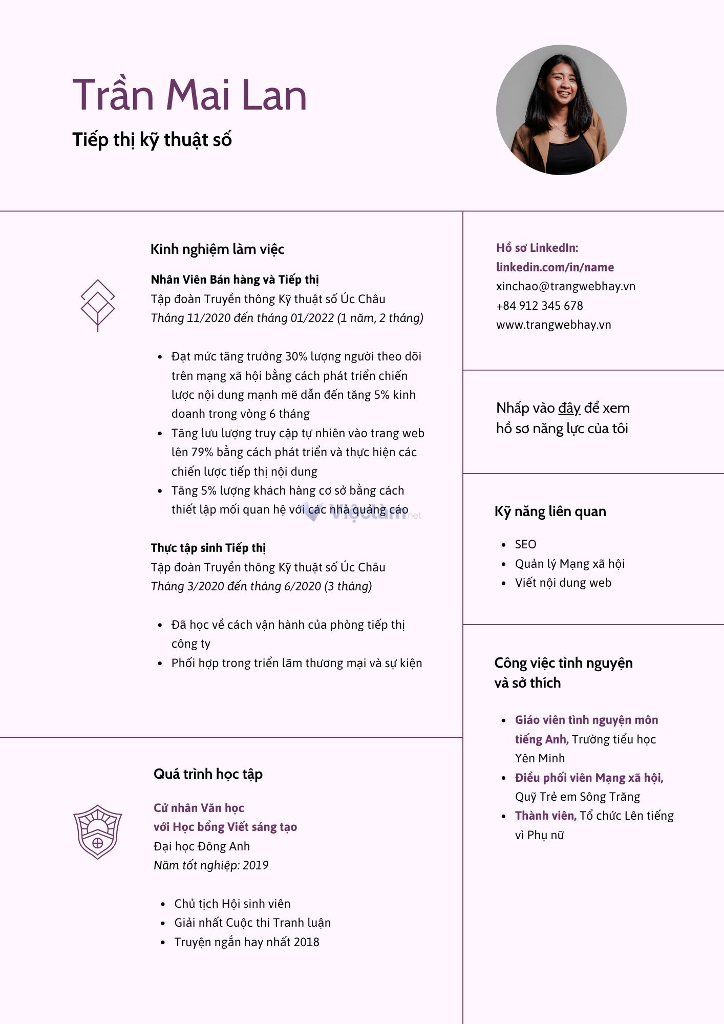 Mẫu CV dành cho sinh viên có kinh nghiệm