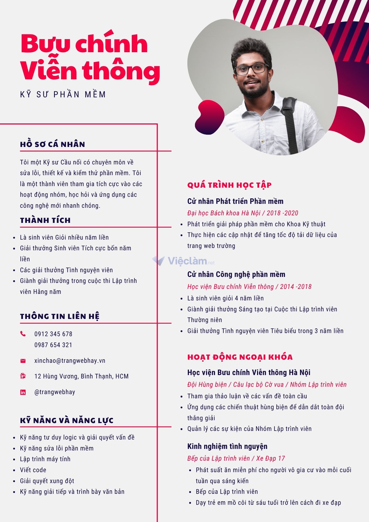 Mẫu CV tập trung kỹ năng và hoạt động ngoại khóa