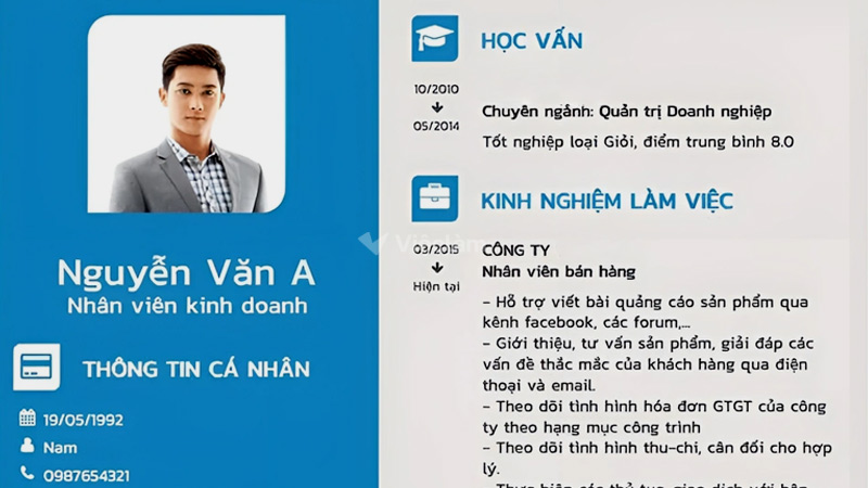 Các thông tin cần có trong mục học vấn
