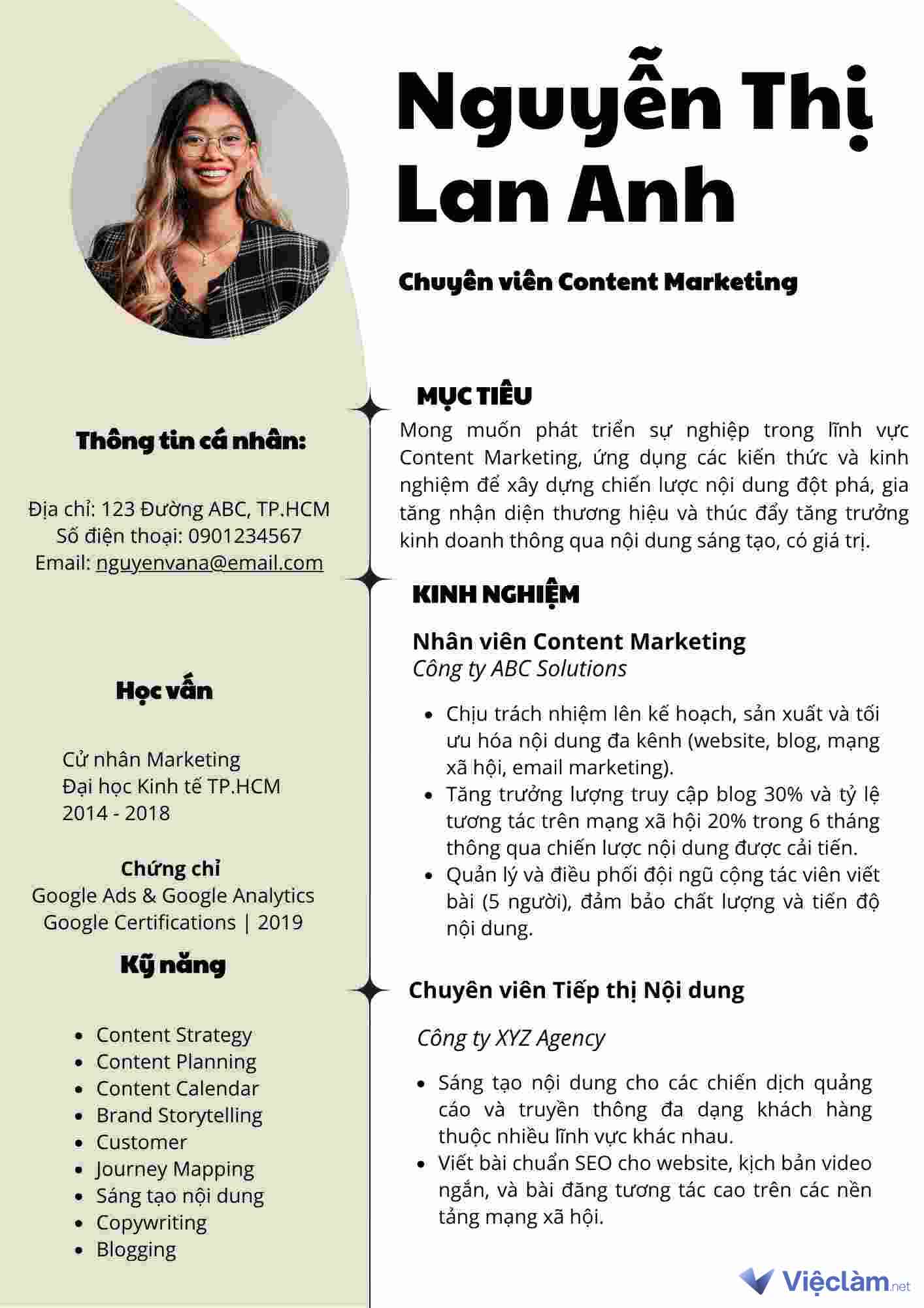 Mẫu cho người đã đi làm