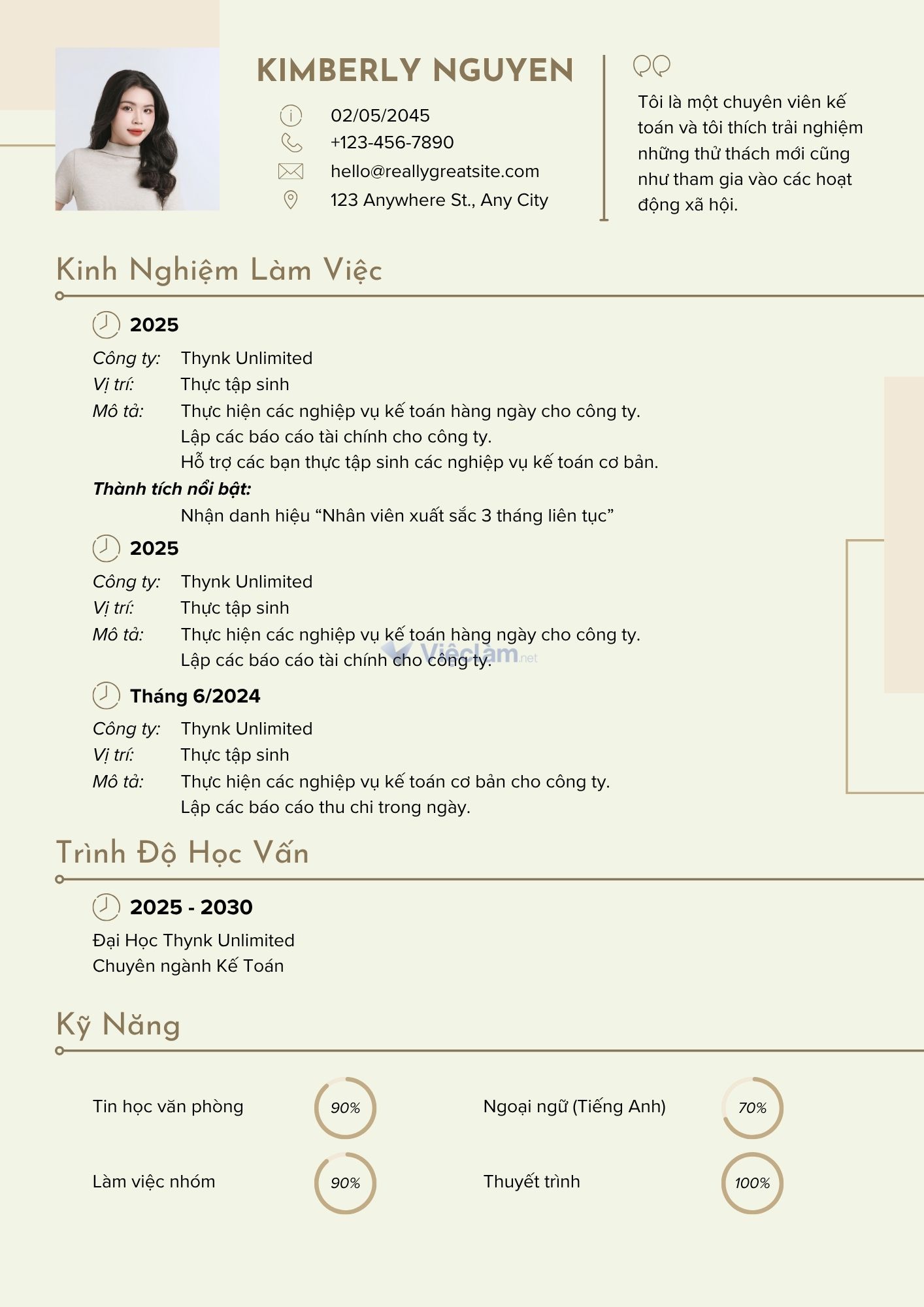 Mẫu CV sinh viên năm nhất ngành Kế toán