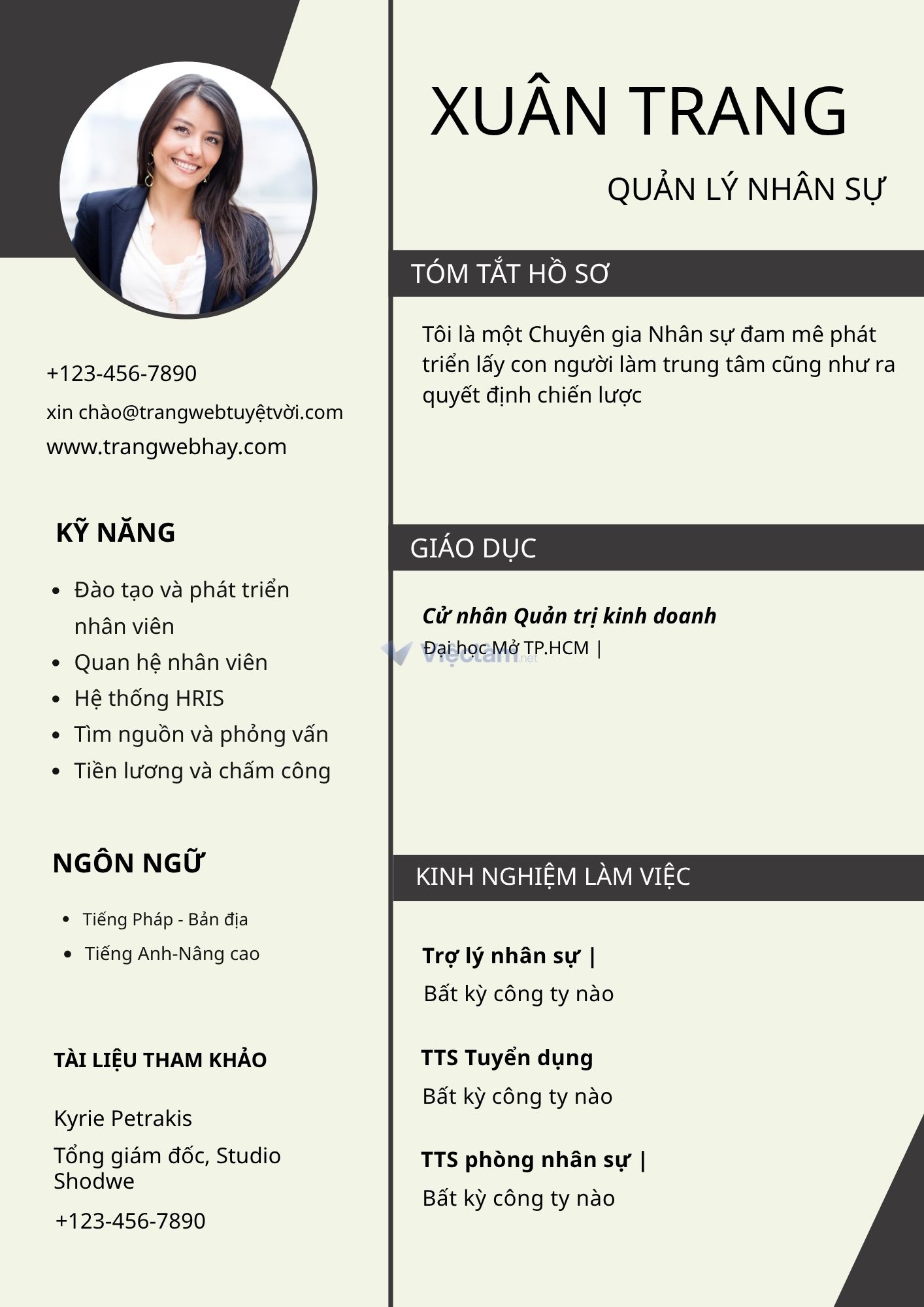 Mẫu CV sinh viên năm nhất ngành Hành chính nhân sự