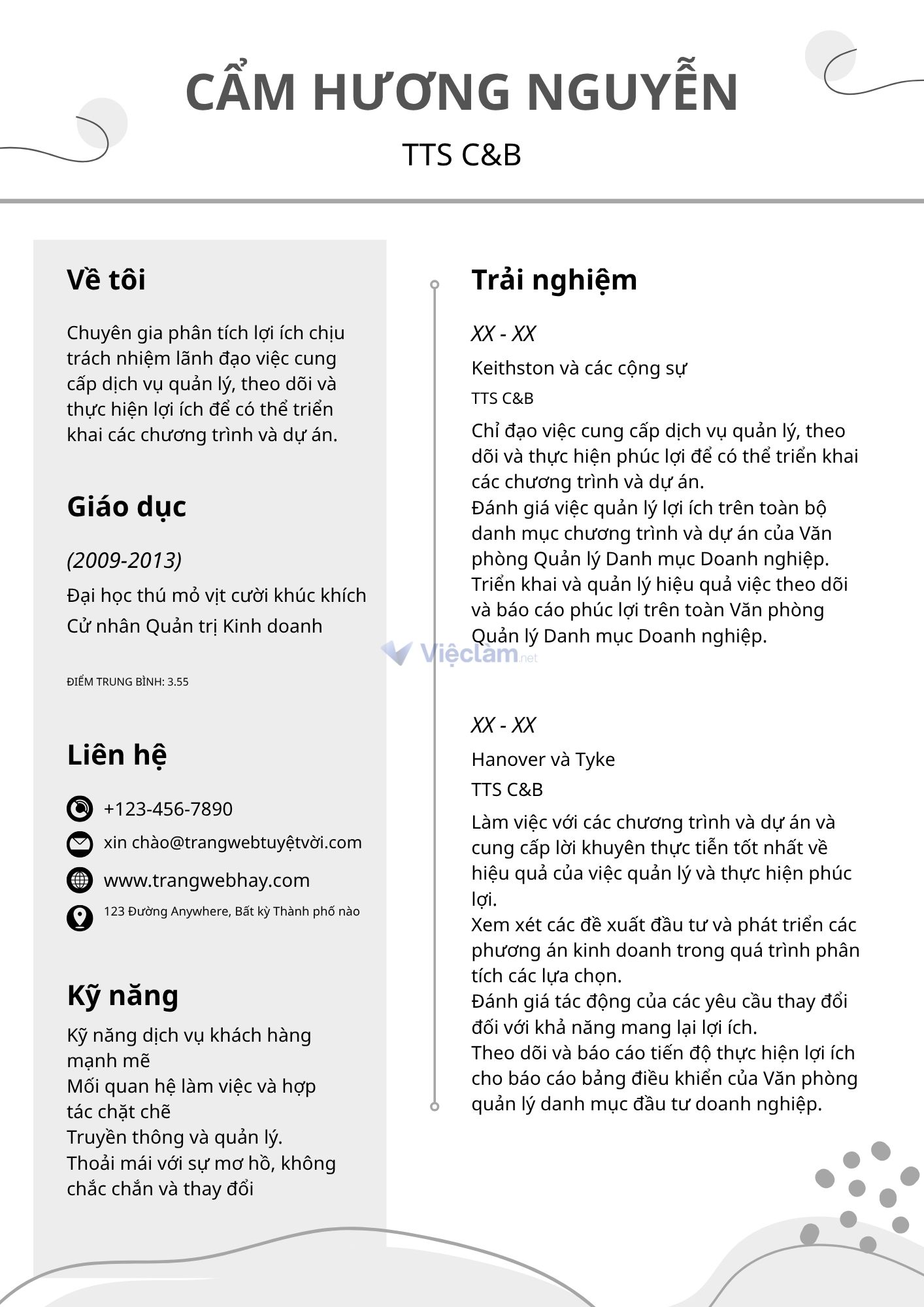 Mẫu CV sinh viên năm nhất ngành C&B