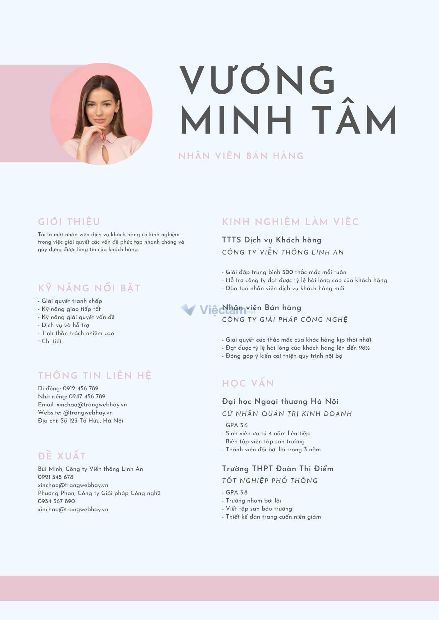 Mẫu CV sinh viên năm nhất ngành Bán hàng