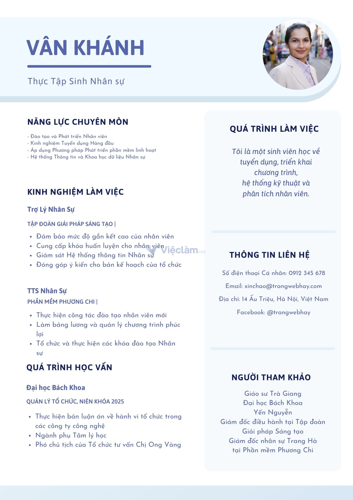 Mẫu CV sinh viên năm nhất ngành Tuyển dụng