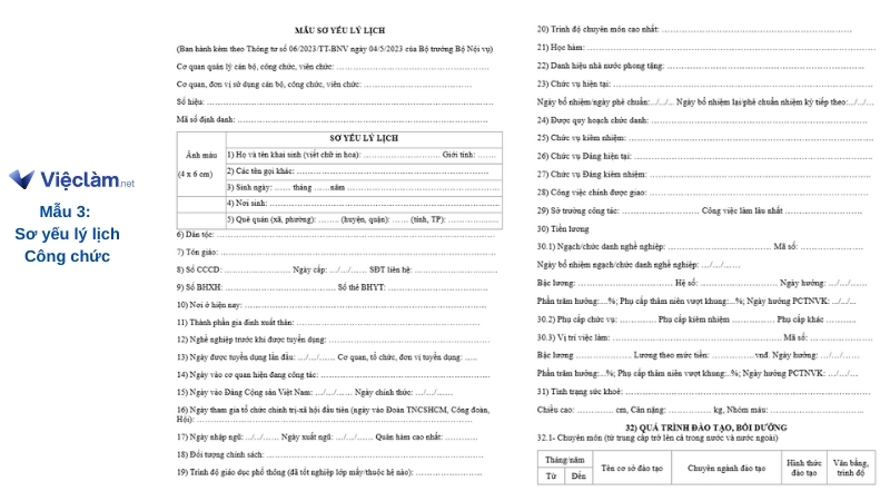 Mẫu sơ yếu lý lịch công chức, viên chức