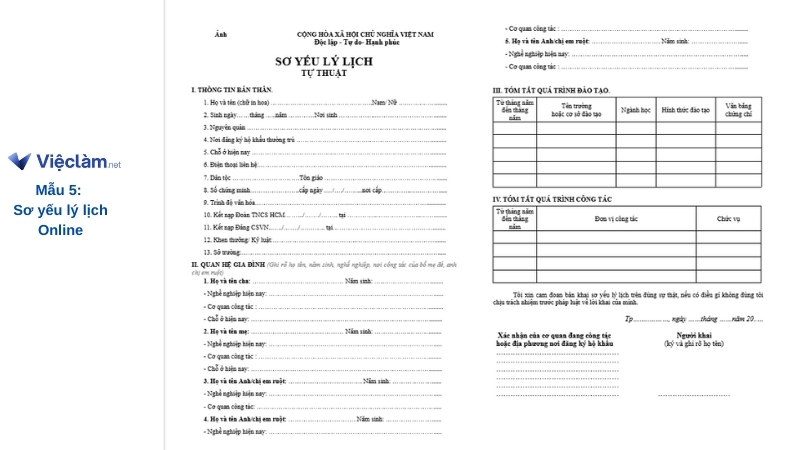 Mẫu sơ yếu lý lịch online