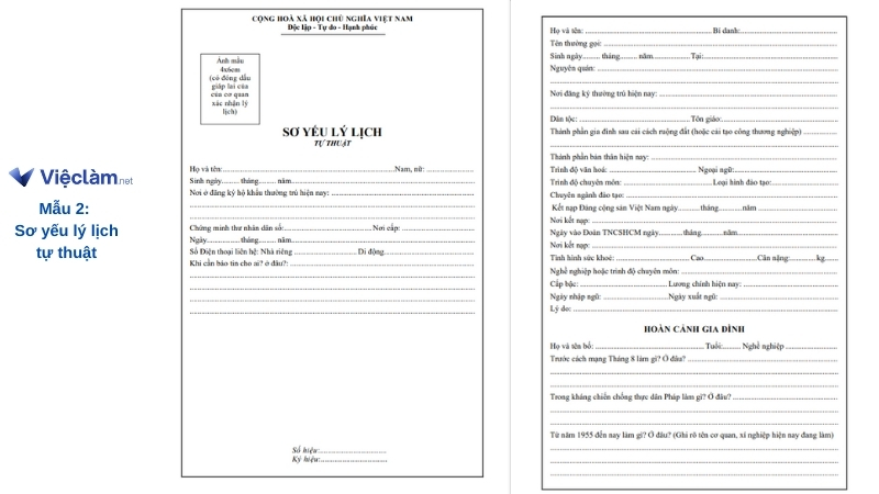 Mẫu sơ yếu lý lịch tự thuật