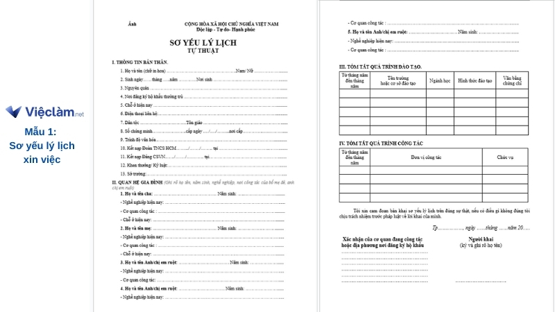 Mẫu sơ yếu lý lịch xin việc