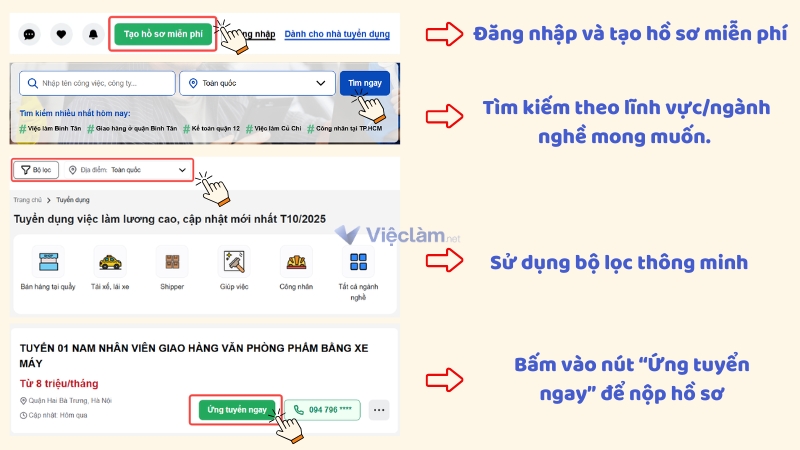 Hướng dẫn tìm việc làm uy tín, chất lượng trên Vieclam.net
