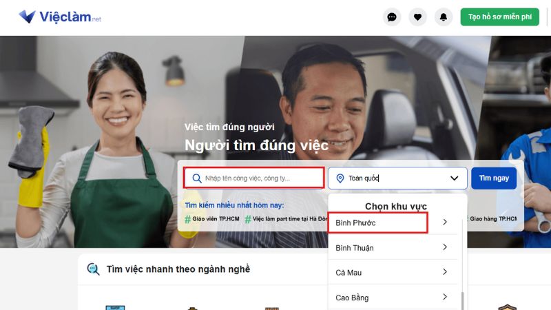 Cách tìm việc làm tại Bình Phước online thông qua website Vieclam.net