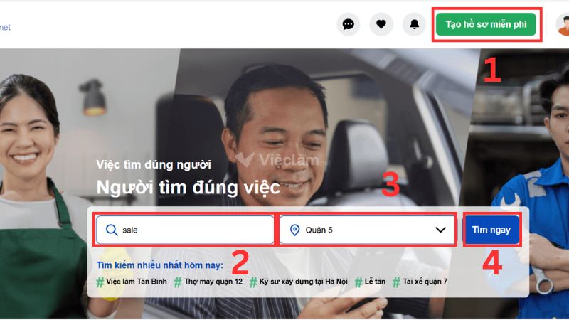 Tìm việc làm tại quận 5 trên website Vieclam.net