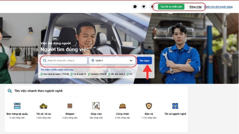 Tìm việc tại Vieclam.net với thao tác cực kỳ đơn giản và nhanh chóng