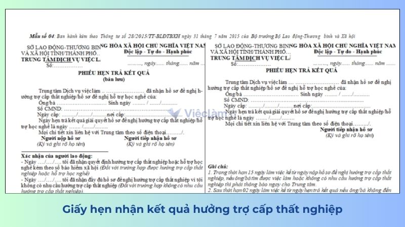 Giấy hẹn nhận kết quả hưởng trợ cấp thất nghiệp