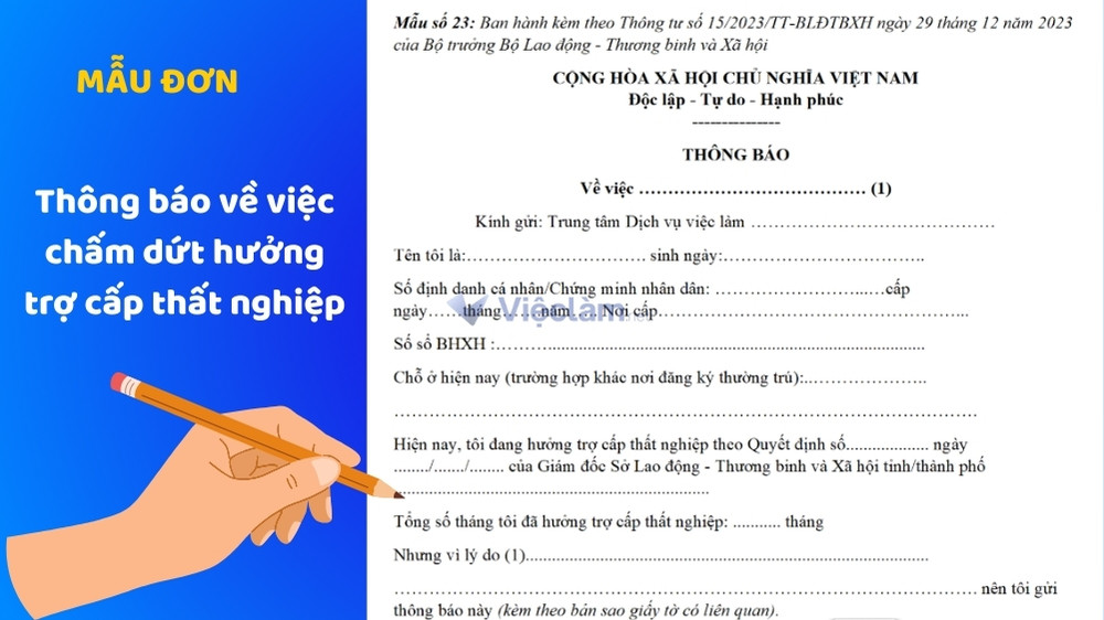 Mẫu đơn Thông báo về việc chấm dứt hưởng trợ cấp thất nghiệp