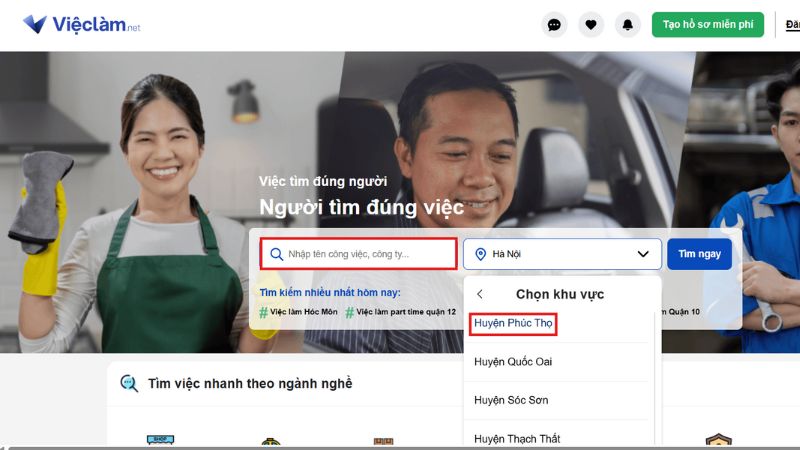 Các bước tìm việc làm tại huyện Phúc Thọ trên Vieclam.net