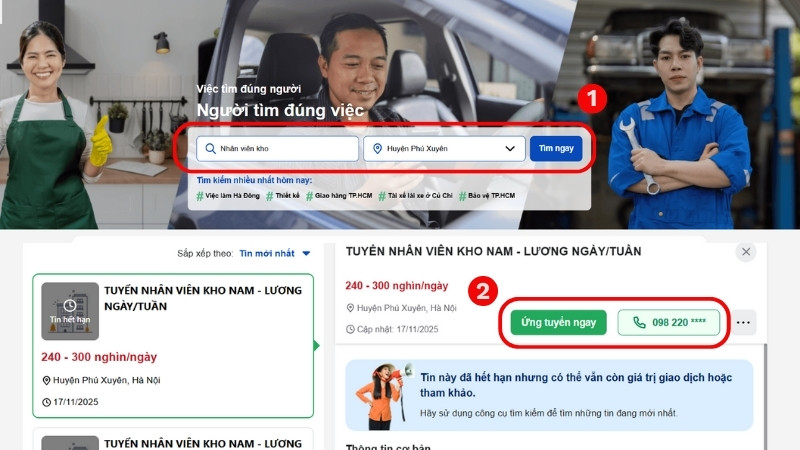 Các bước tìm việc làm huyện Phú Xuyên có đóng BHXH đầy đủ tại Vieclam.net