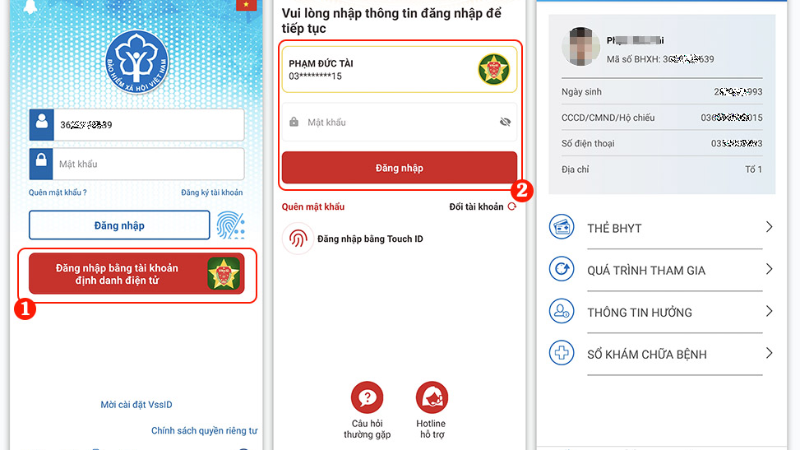 Đăng nhập ứng dụng VssID trên điện thoại để tra cứu thông tin BHXH cơ bản (Nguồn: Cổng Giao dịch Bảo hiểm xã hội điện tử)