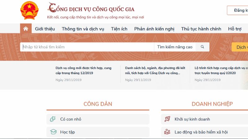 Thao tác làm thủ tục qua Cổng Dịch vụ công Quốc gia (Nguồn: Trang tin điện tử chính phủ)
