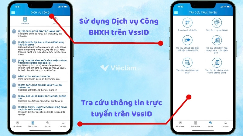 Người dân có thể sử dụng VssID để tra cứu thông tin và thực hiện dịch vụ công