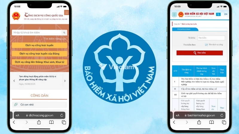 Giao diện Cổng Dịch vụ công Quốc gia (Bên trái) và Cổng Dịch vụ công BHXH Việt Nam (Bên phải)