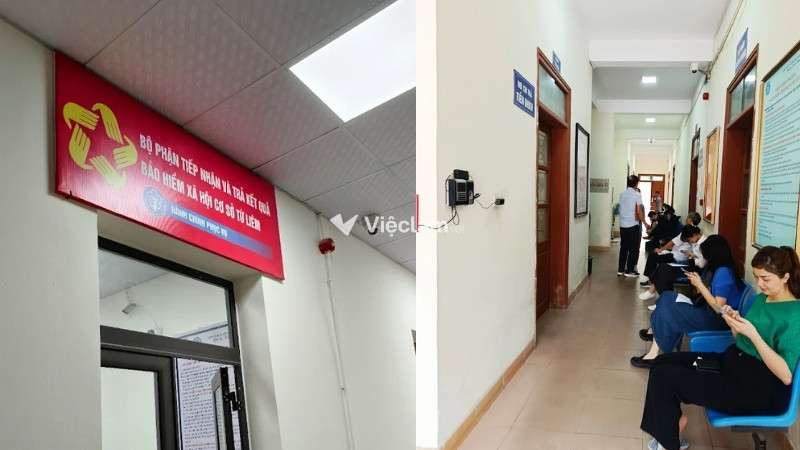 Người dân đang xếp hàng tại Phòng tiếp nhận hồ sơ và trả kết quả BHXH cơ sở Từ Liêm