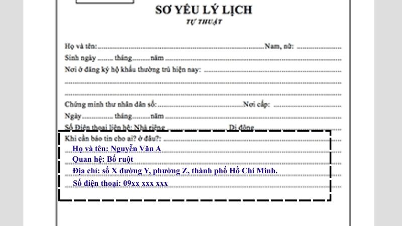 Cách điền mục "Khi cần báo tin cho ai ở đâu?" ở Sơ yếu lý lịch