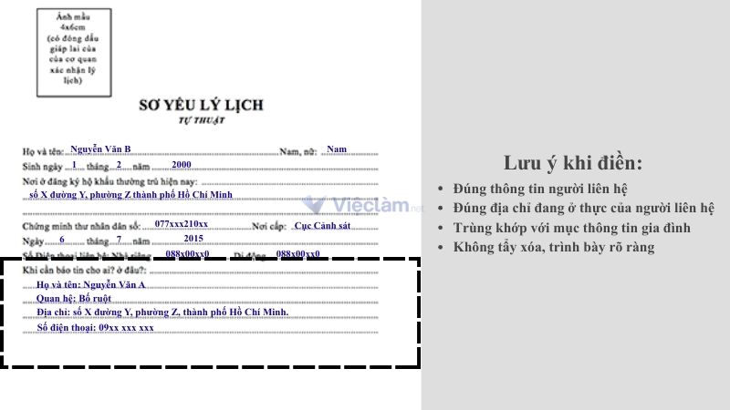 Người lao động cần điền thông tin liên lạc khẩn cấp một cách chi tiết, chỉn chu