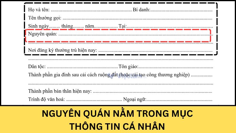 Vị trí của mục nguyên quán trong sơ yếu lý lịch