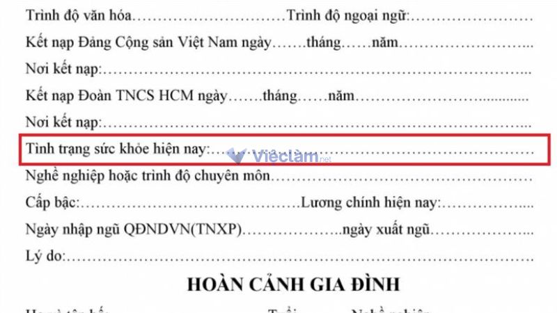 Mục tình trạng sức khỏe trong sơ yếu lý lịch tự thuật