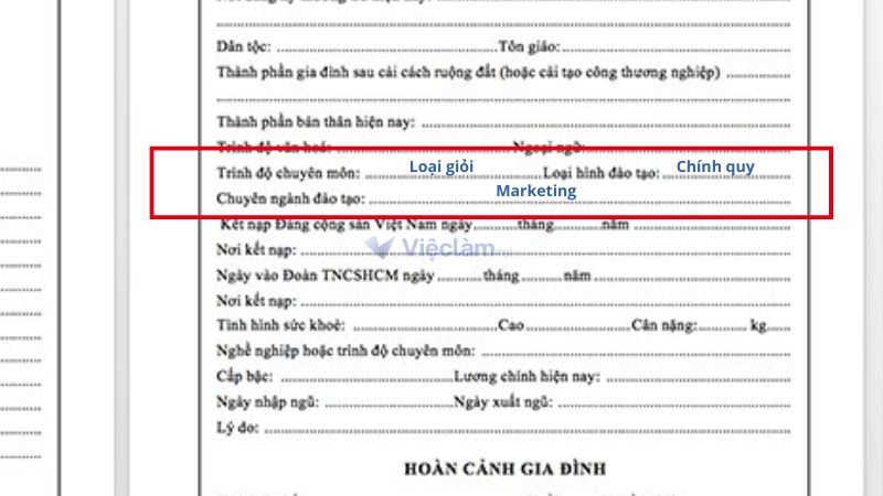 Cách ghi "Hình thức đào tạo" nằm trong mục "Trình độ chuyên môn"