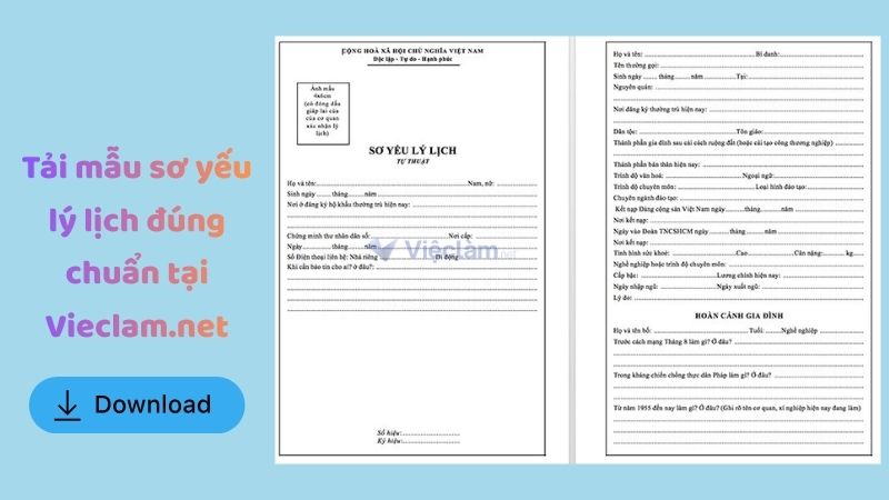 Tải mẫu sơ yếu lý lịch đúng chuẩn tại Vieclam.net