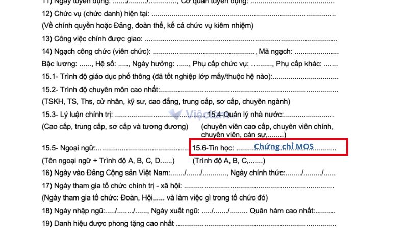 Cách ghi mục trình độ tin học trong sơ yếu lý lịch nếu đã có chứng chỉ tin học