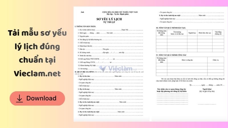 Mẫu sơ yếu lý lịch đúng chuẩn tại Vieclam.net