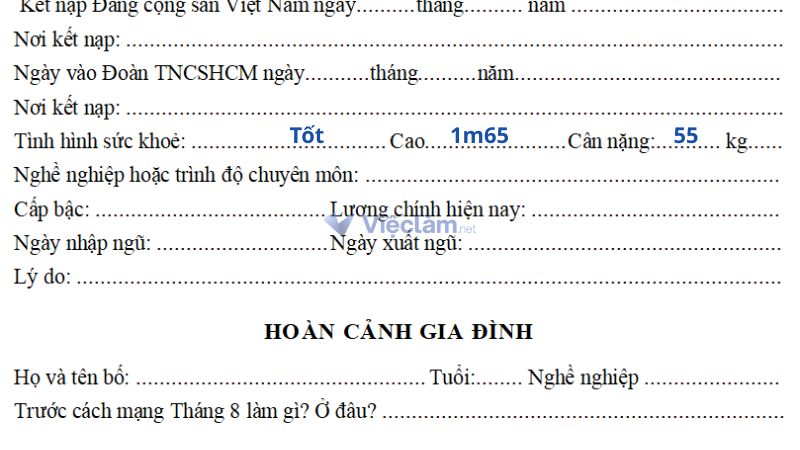 Cách kê khai chiều cao, cân nặng trong sơ yếu lý lịch