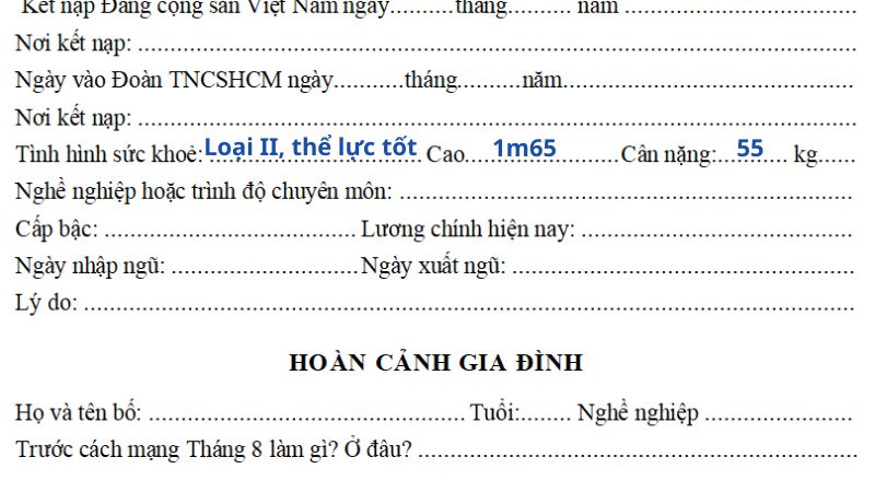 Cách ghi mục tình trạng sức khỏe dựa theo đặc điểm của nhóm ngành Kỹ thuật & Sản xuất
