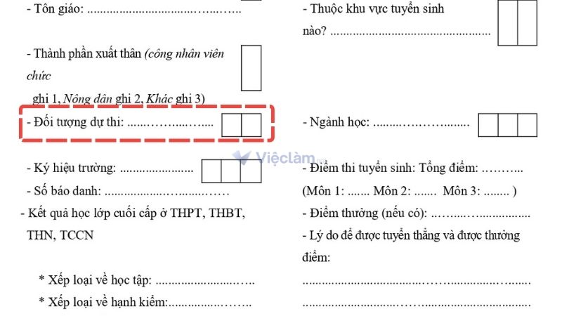 Cách viết đối tượng dự thi trong sơ yếu lý lịch