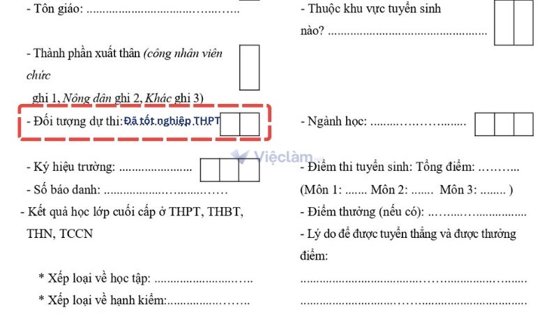 Cách viết đối tượng dự thi trong sơ yếu lý lịch