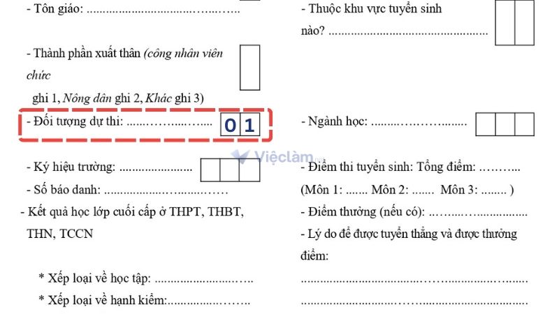 Cách viết đối tượng dự thi trong sơ yếu lý lịch