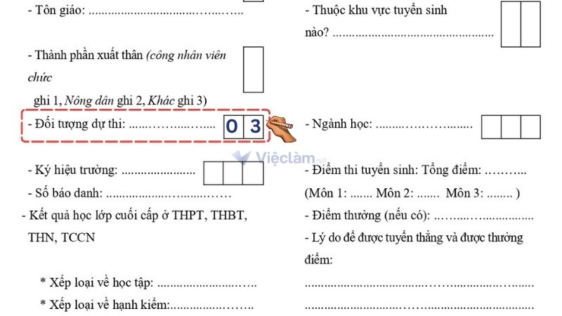 Mục đối tượng dự thi là mục gì?