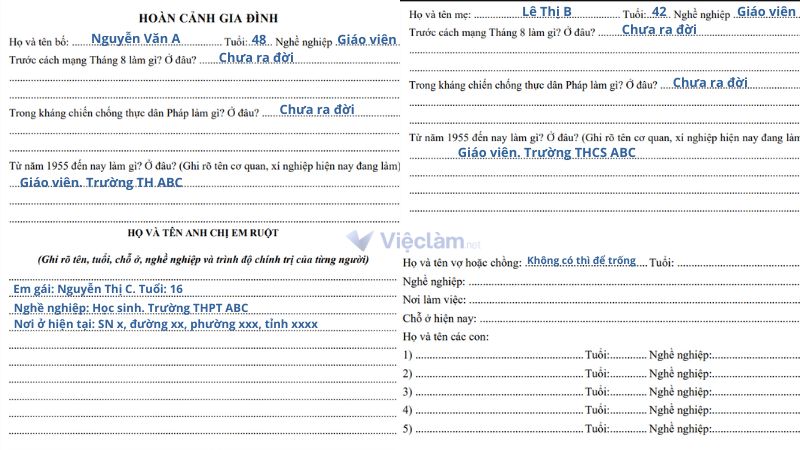 Cách ghi mục Hoàn cảnh gia đình trong Sơ yếu lý lịch tự thuật