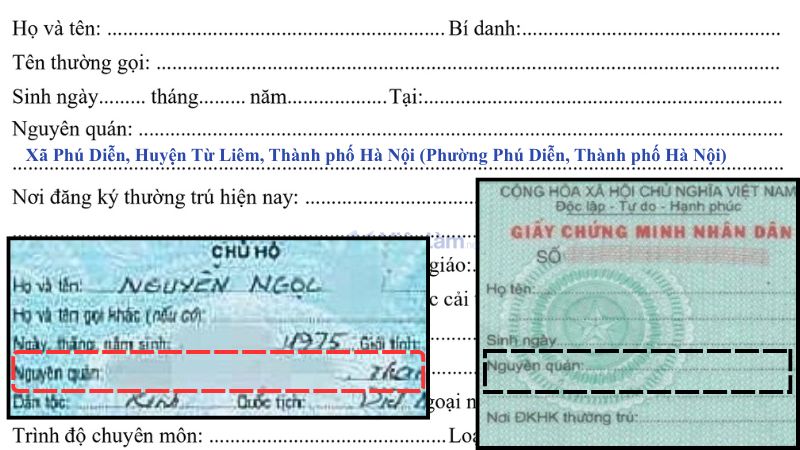 Cách điền nguyên quán trong sơ yếu lý lịch nếu trên giấy tờ tùy thân đã có sẵn mục này