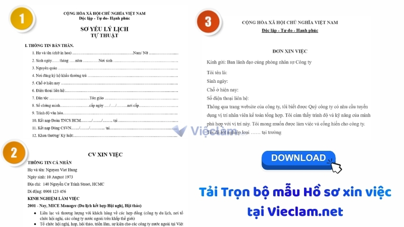 Tải Trọn bộ mẫu hồ sơ xin việc mới nhất tại Vieclam.net