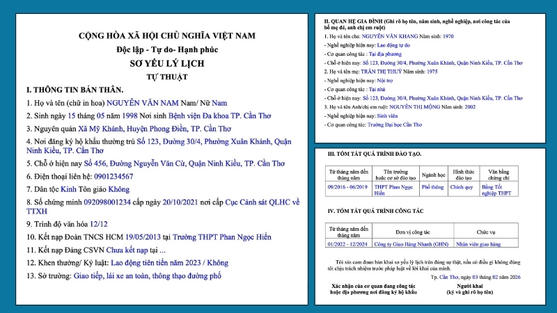 Cách điền thông tin trên sơ yếu lý lịch