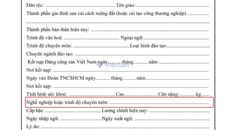 Nghề nghiệp trong sơ yếu lý lịch giúp nhà tuyển dụng nắm được trình độ, chuyên môn của ứng viên